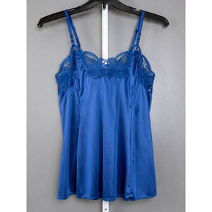 Vintage Wondermaid 6996 Cami 38 Blue Antron Nylon Lace Non Cling Union Made USA